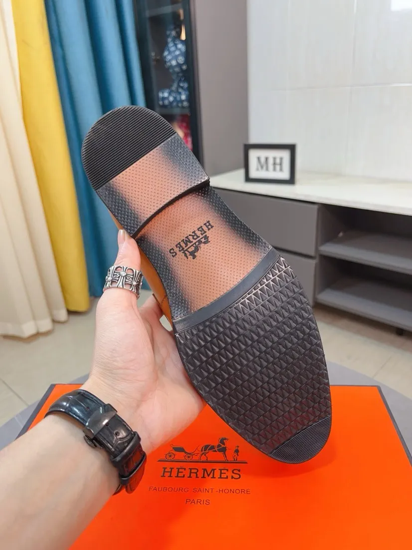 Men's shoes 💰500🌹🌹《HERMES》Hermès business leather shoes, original factory configuration, original imported cowhide upper + luxury hardware logo + fully imported original customized sheepskin lining, sole: rubber wear-resistant outsole, difficult craftsmanship, original factory with single goods, 🔍🔍high quality code number: 38-44 45 can be customized